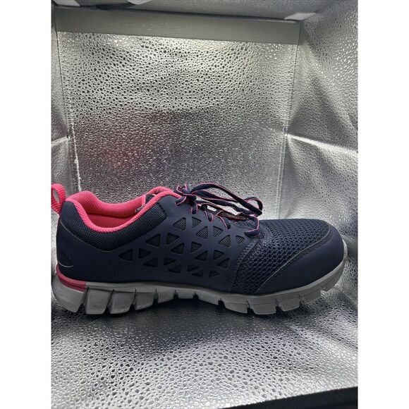 Reebok Sublite Alloy Toe Work Shoes Men's 11 Women's 12 Navy With Pink Trim - Picture 2 of 16